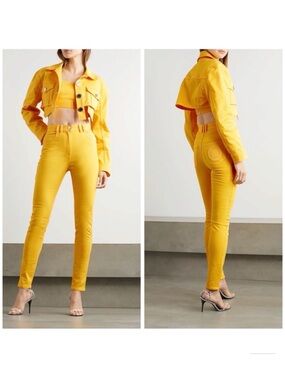 SS20 BALMAIN B MONOGRAM SKINNY CUT HIGH-WAISTED JEANS IN YELLOW - NEW, NO TAGS